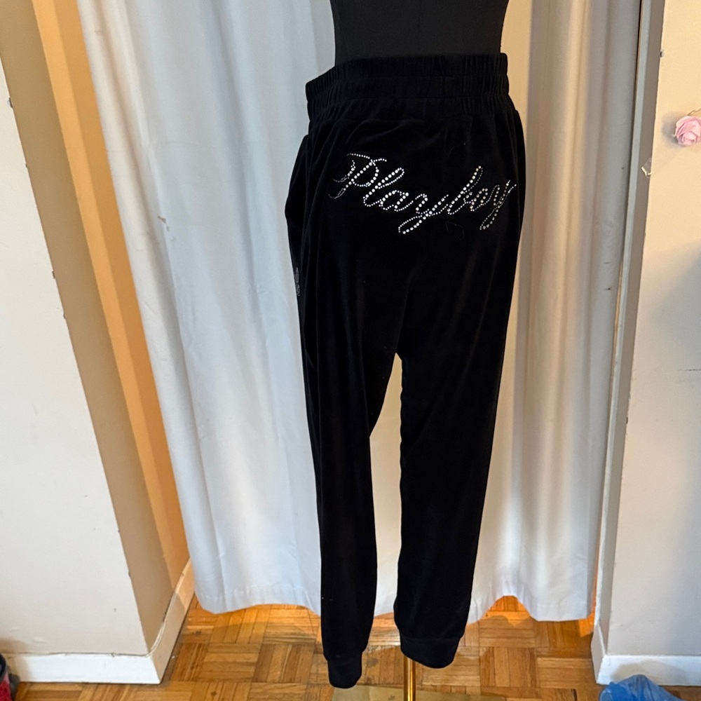 PLAYBOY Black Velvet Pants with Rhinestone Detail